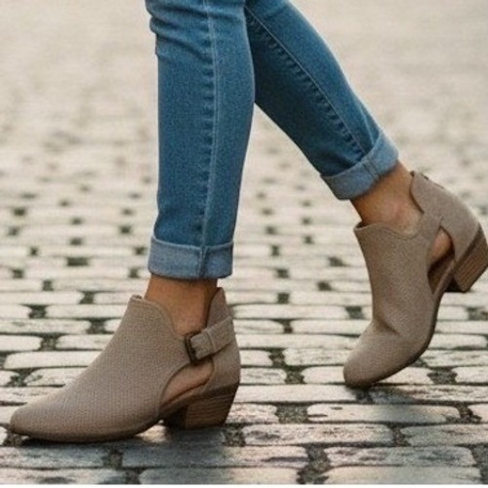 Lane Bryant Taupe Perforated Side Cutout Ankle Booties 11W Low Stacked Heel